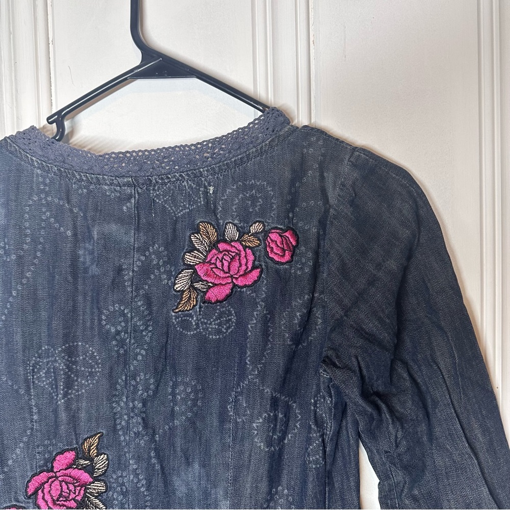 Odd Molly Y2K Jean Chambray Embroidered Rose Dress Y2k Small - Picture 4 of 5